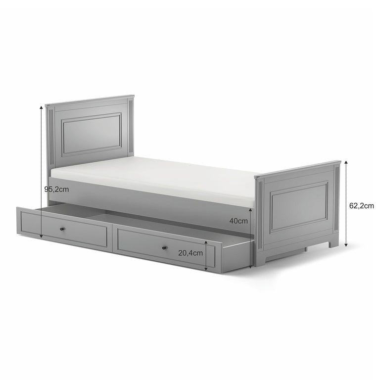 Lit 90x200 sommier et tiroir inclus Bellamy Ines Gris - vue 2