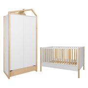 Lit évolutif 70x140 et armoire 2 portes Bellamy Juliette Blanc et bois