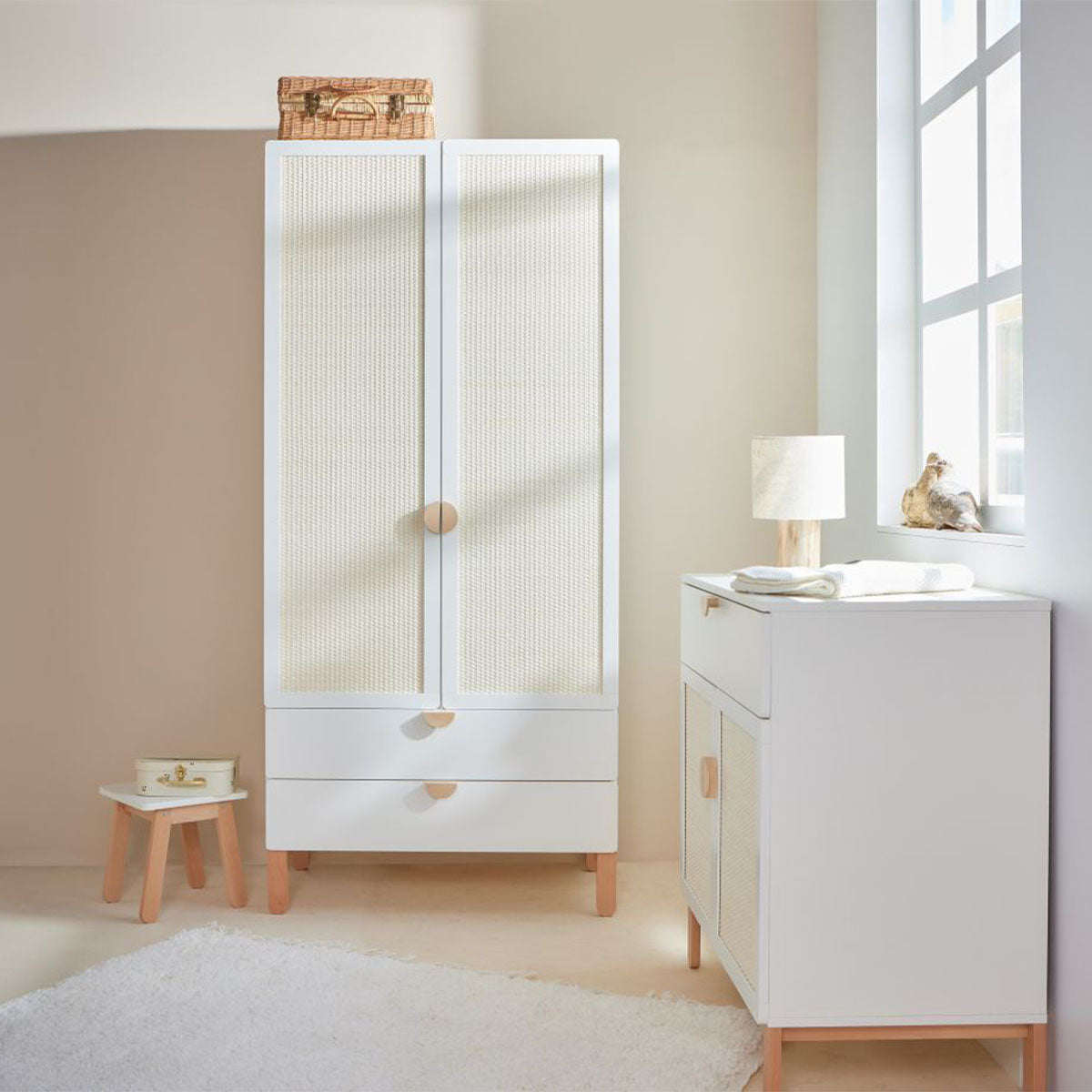 Commode 2 portes et armoire 2 portes Bellamy Laurie Blanc et bois - vue 6