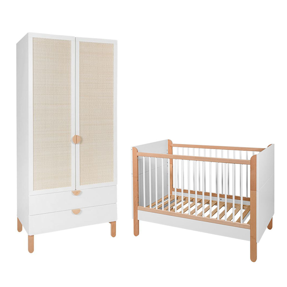 Lit bébé 60x120 et armoire 2 portes Bellamy Laurie Blanc et bois