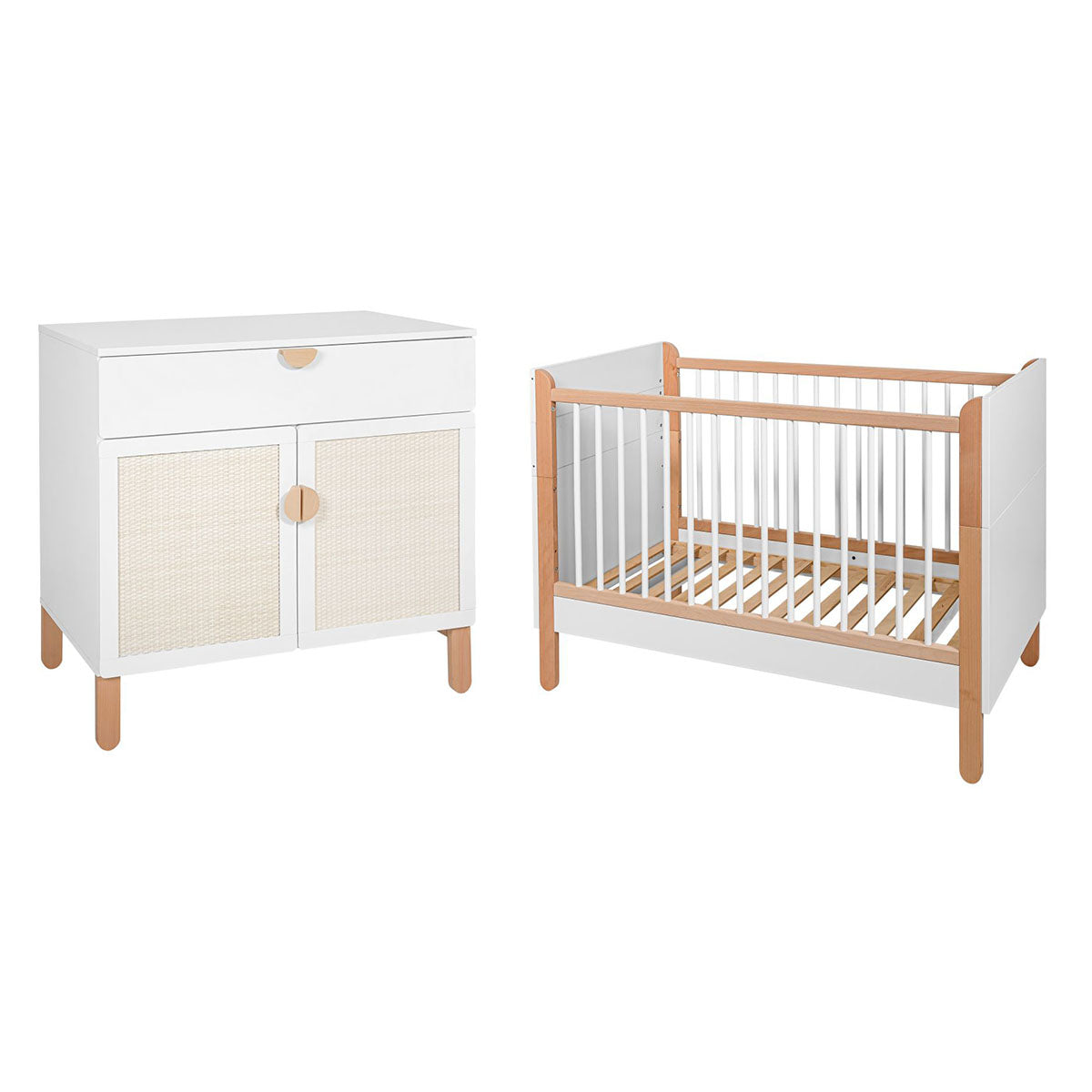 Lit bébé 60x10 et commode 2 portes Bellamy Laurie Blanc et bois