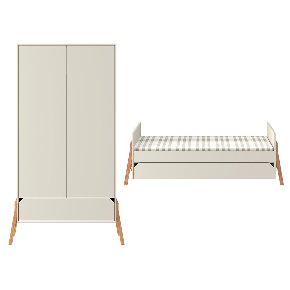 Lit évolutif 70x140 et armoire 2 portes Bellamy Lotta Cachemire