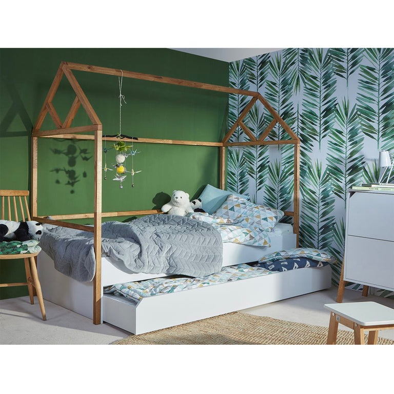 Lit cabane 90x200 sommier et tiroir inclus Bellamy Lotta Blanc - vue 5
