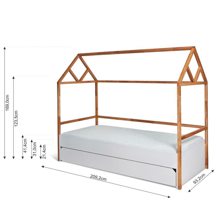 Lit cabane 90x200 sommier et tiroir inclus Bellamy Lotta Blanc - vue 3