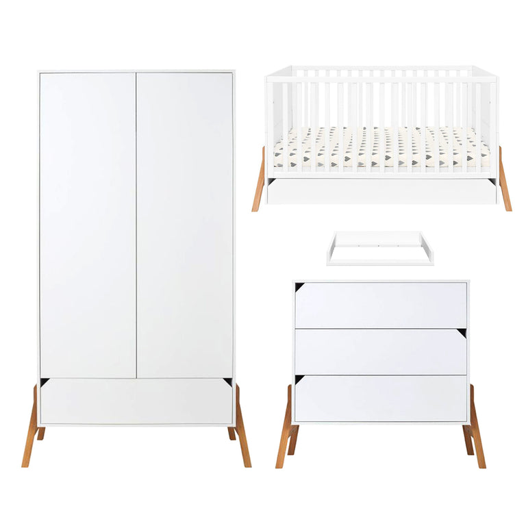 Chambre complète lit évolutif 70x140 commode à langer et armoire 2 portes Bellamy Lotta Blanc - vue 2