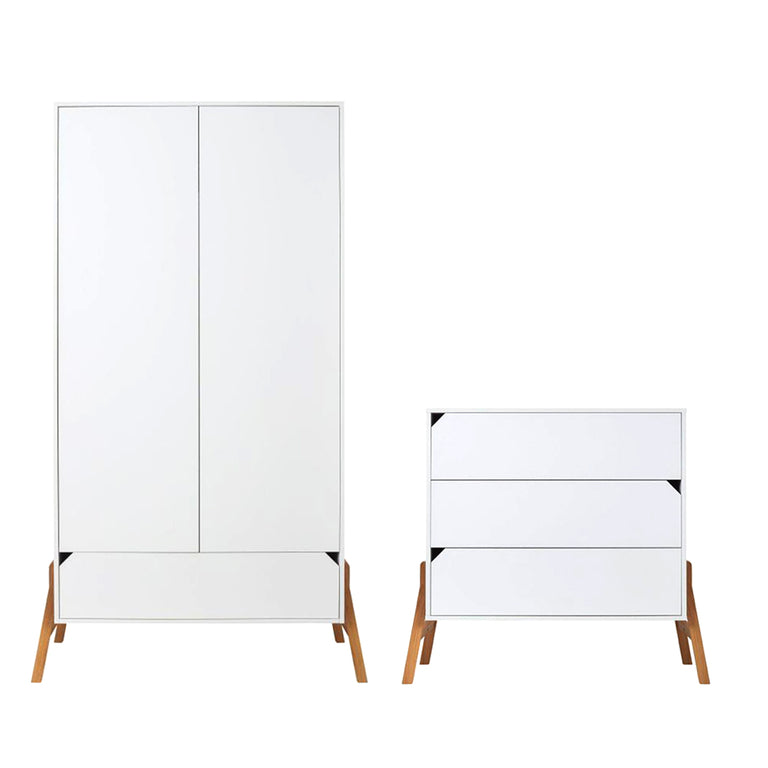 Commode 3 tiroirs et armoire 2 portes Bellamy Lotta Blanc