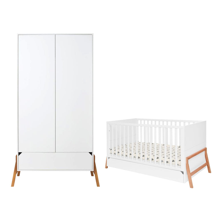 Lit évolutif 70x140 et armoire 2 portes Bellamy Lotta Blanc