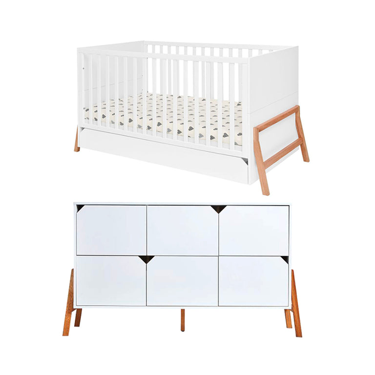 Lit évolutif 70x140 et commode 6 tiroirs Bellamy Lotta Blanc