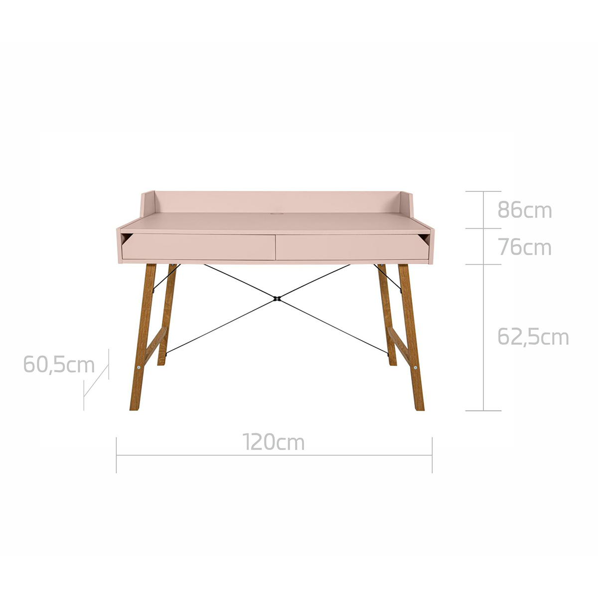 Bureau 2 tiroirs Bellamy Lotta - Rose - vue 3