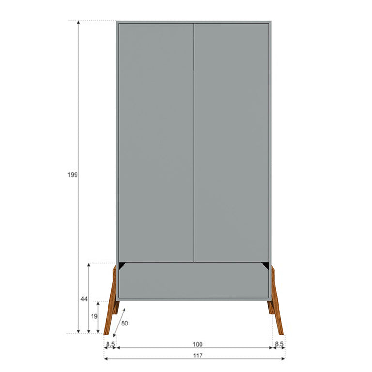 Armoire 2 portes 1 tiroir Bellamy Lotta Gris - vue 3