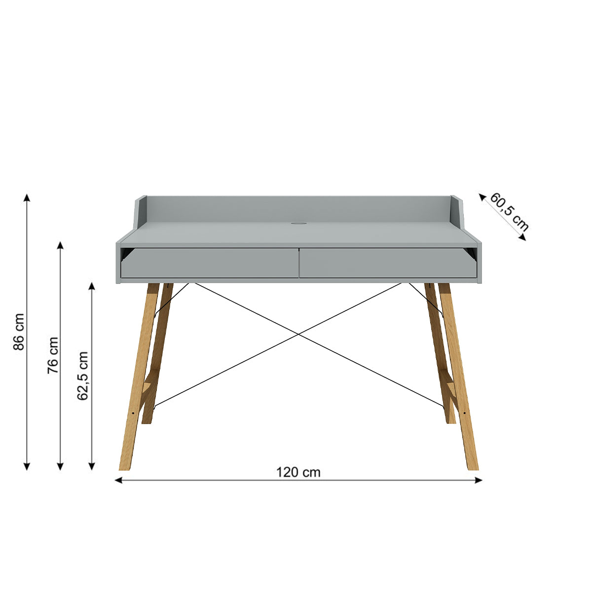 Bureau 2 tiroirs Bellamy Lotta Gris - vue 4