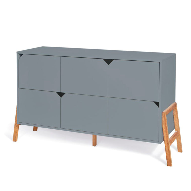 Lit évolutif 70x140 et commode 6 tiroirs Bellamy Lotta Gris - vue 6