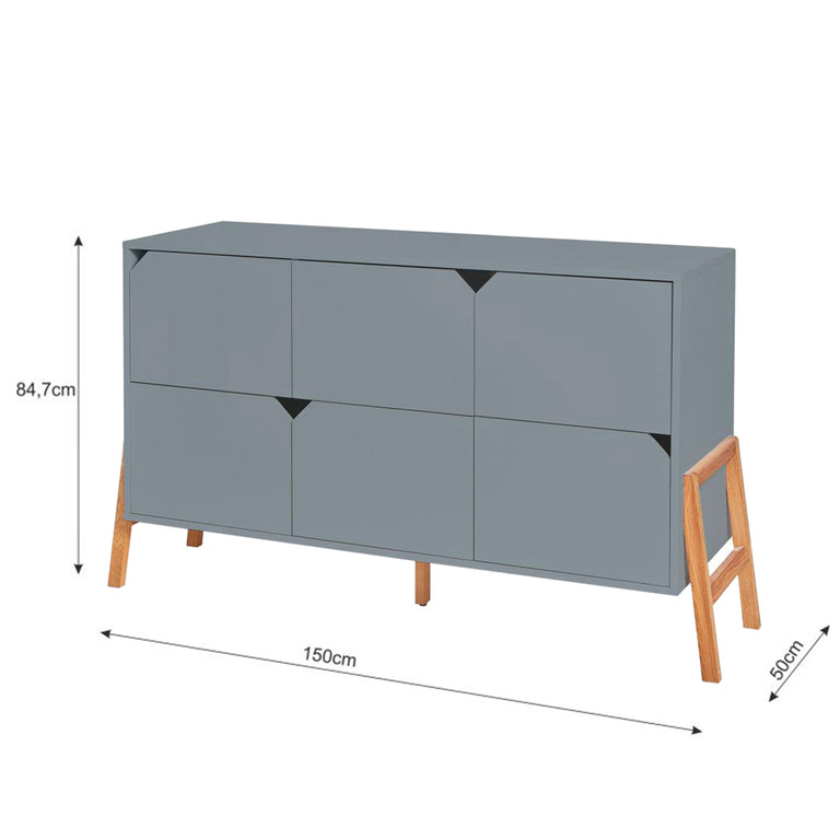 Commode 6 tiroirs Bellamy Lotta Gris - vue 3
