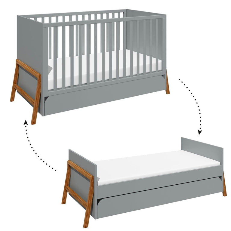 Chambre complète lit évolutif 70x140 commode à langer et armoire 2 portes Bellamy Lotta Gris - vue 3