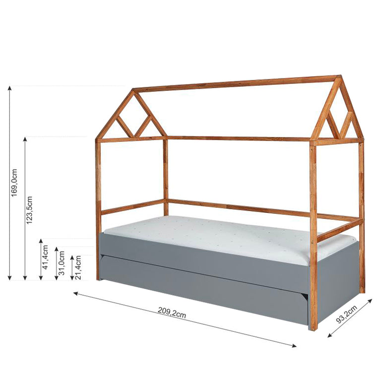 Lit cabane 90x200 sommier et tiroir inclus Bellamy Lotta Gris - vue 3