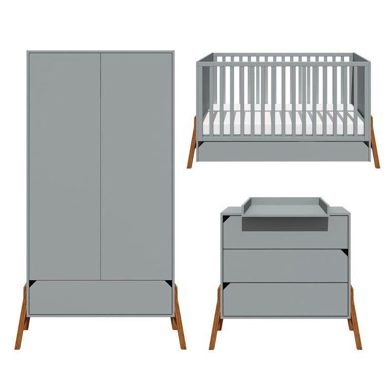 Chambre complète lit évolutif 70x140 commode à langer et armoire 2 portes Bellamy Lotta Gris - vue 2