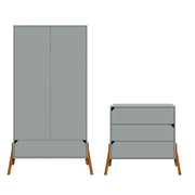Commode 3 tiroirs et armoire 2 portes Bellamy Lotta Gris