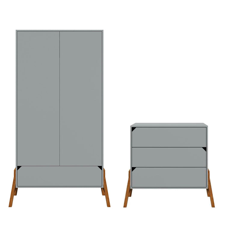 Commode 3 tiroirs et armoire 2 portes Bellamy Lotta Gris