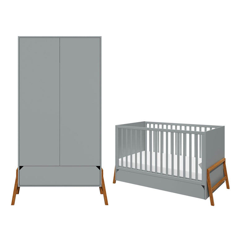 Lit évolutif 70x140 et armoire 2 portes Bellamy Lotta Gris