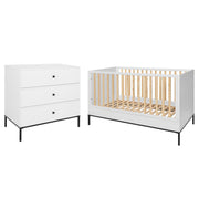 Lit évolutif 70x140 et commode 3 tiroirs Bellamy Lumi Blanc et noir