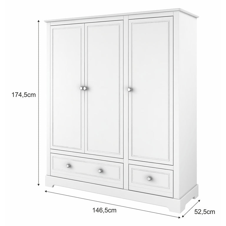 Armoire 3 portes 2 tiroirs Bellamy Marylou Blanc - vue 4