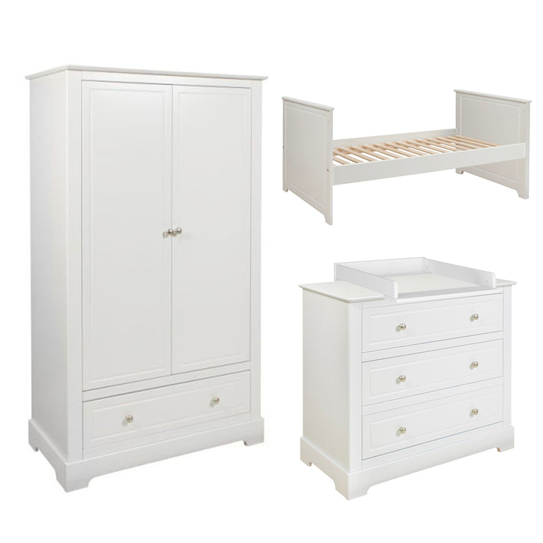 Chambre complète lit évolutif 70x140 commode à langer et armoire 2 portes Bellamy Marylou Blanc