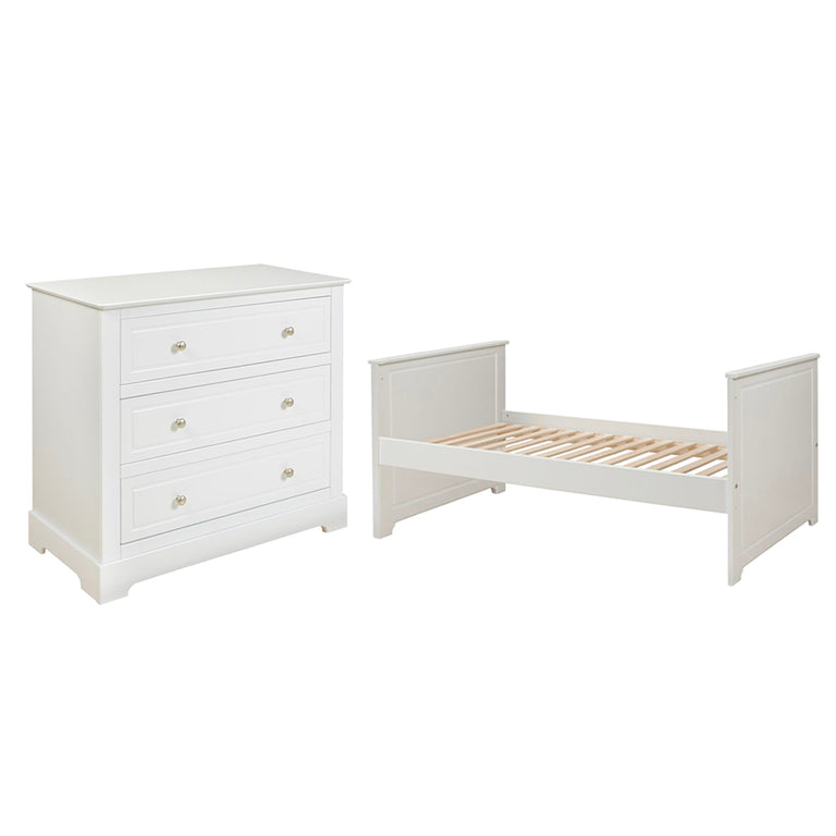 Lit évolutif 70x140 et commode 3 tiroirs Bellamy Marylou Blanc