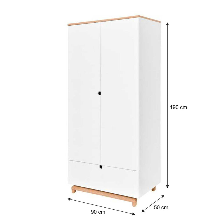 Armoire 2 portes 1 tiroir Bellamy Nomi Blanc et bois - vue 3