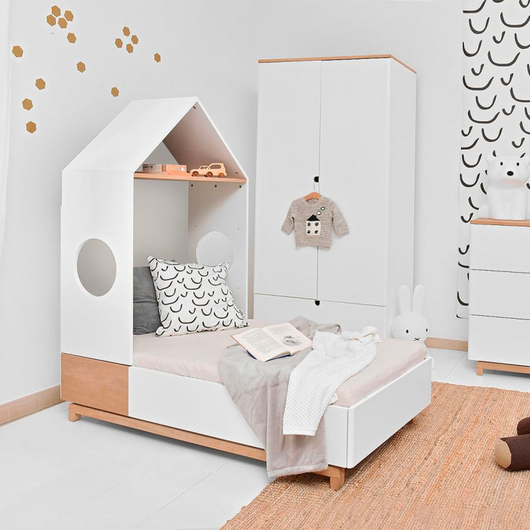 Bibliothèque et tête de lit Maison Bellamy Nomi Blanc et bois - vue 4