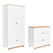 Commode 3 tiroirs et armoire 2 portes Bellamy Nomi Blanc et bois
