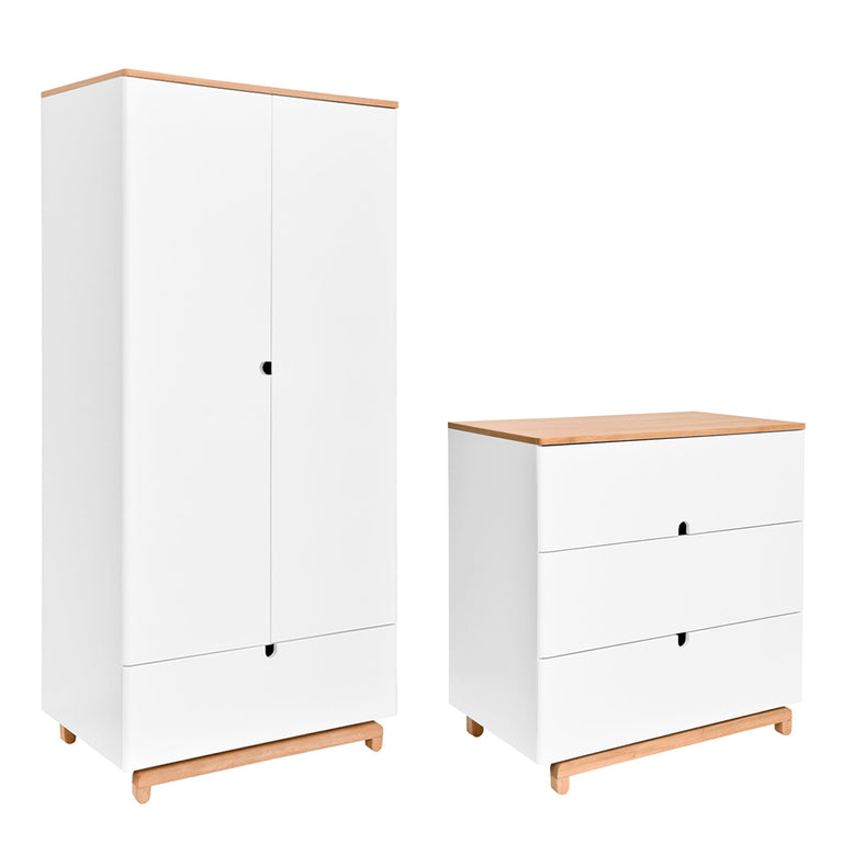 Commode 3 tiroirs et armoire 2 portes Bellamy Nomi Blanc et bois