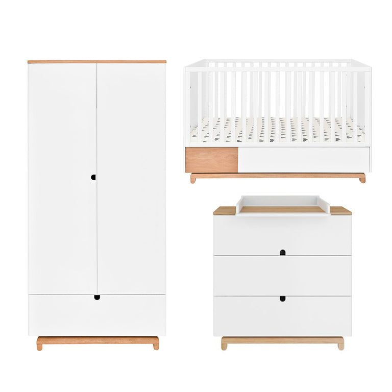 Chambre complète lit évolutif 70x140 commode à langer et armoire 2 portes Bellamy Nomi Blanc et bois - vue 2