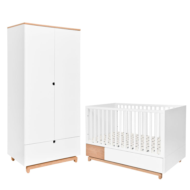 Lit évolutif 70x140 et armoire 2 portes Bellamy Nomi Blanc et bois