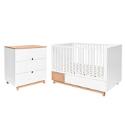 Lit évolutif 70x140 et commode 3 tiroirs Bellamy Nomi Blanc et bois