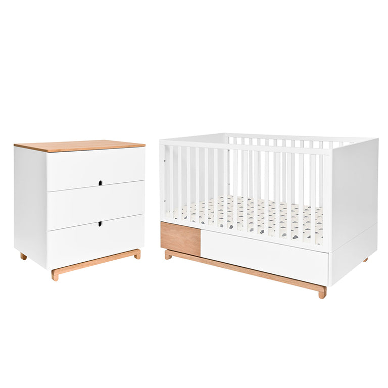 Lit évolutif 70x140 et commode 3 tiroirs Bellamy Nomi Blanc et bois