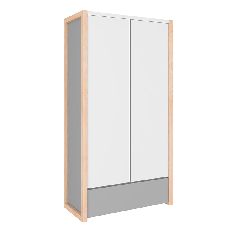 Lit évolutif cabane 70x140 et armoire 2 portes Bellamy Pinette Blanc et gris - vue 7