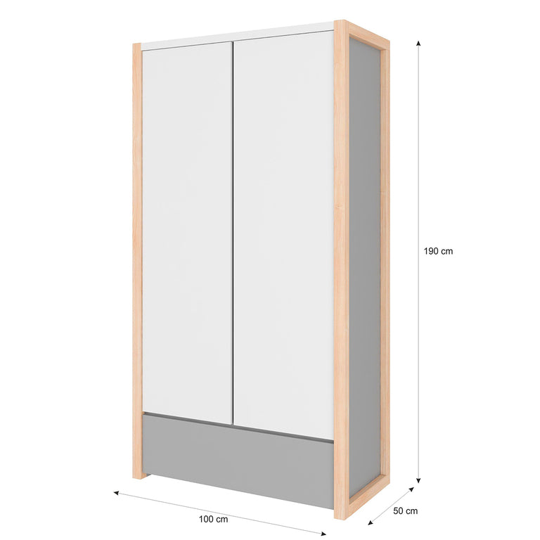 Lit évolutif cabane 70x140 et armoire 2 portes Bellamy Pinette Blanc et gris - vue 10