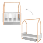 Lit évolutif cabane 70x140 en 70x160 tiroir inclus Bellamy Pinette Blanc et gris