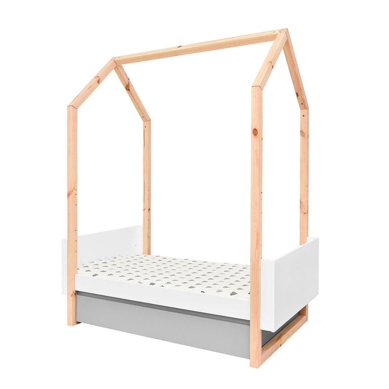 Lit évolutif cabane 70x140 et commode 3 tiroirs Bellamy Pinette Blanc et gris - vue 4