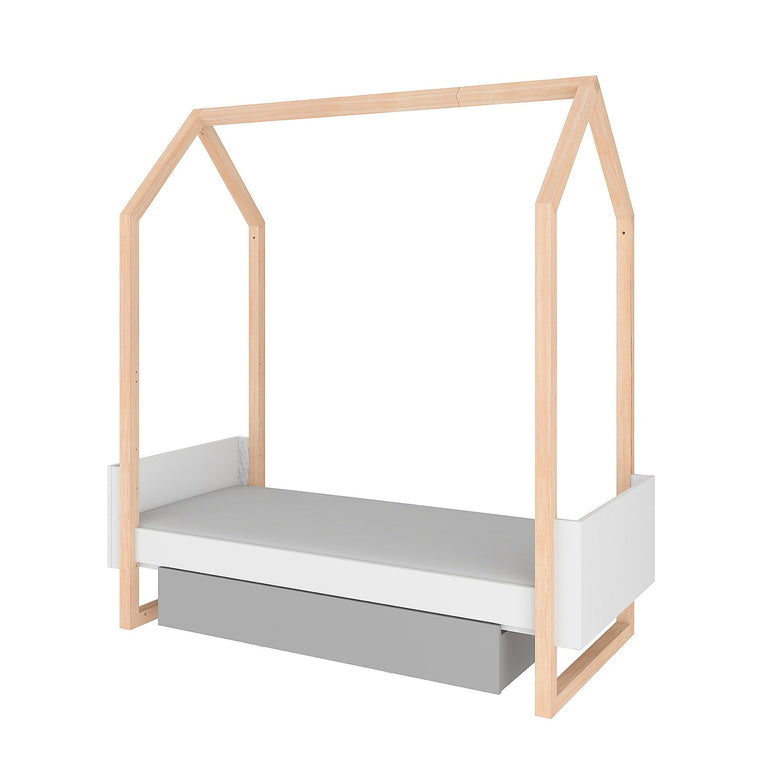 Lit évolutif cabane 70x140 et armoire 2 portes Bellamy Pinette Blanc et gris - vue 5