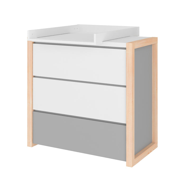 Chambre complète lit évolutif cabane 70x140 commode à langer et armoire 2 portes Bellamy Pinette Blanc et gris - vue 9