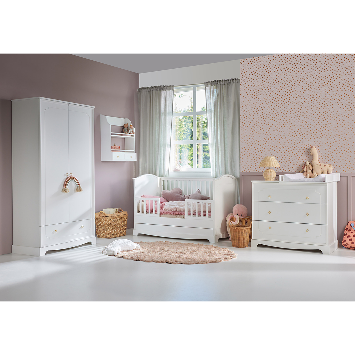 Chambre complète lit évolutif 70x140 commode à langer et armoire 2 portes Bellamy Royal - Blanc