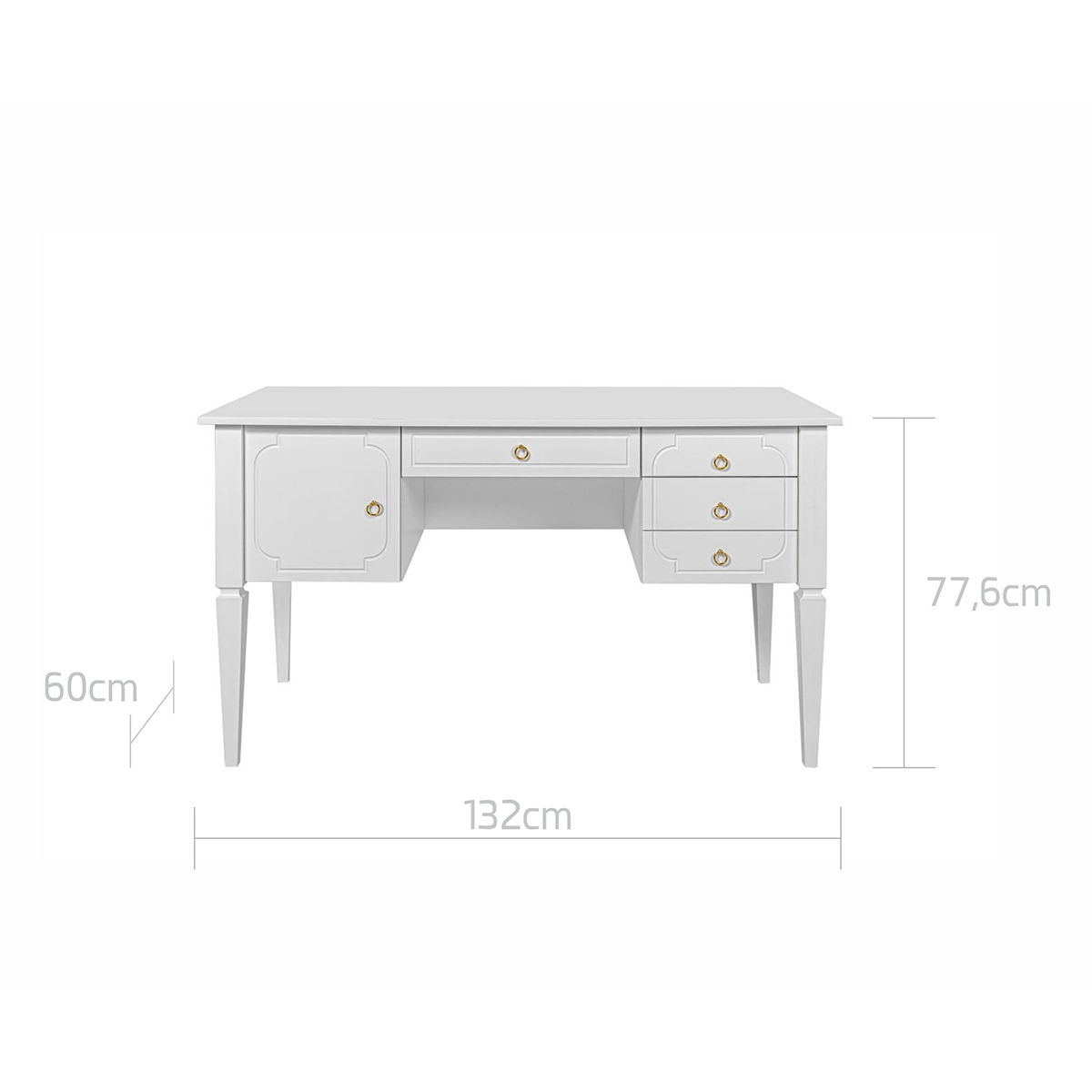 Bureau 4 tiroirs 1 porte Bellamy Royal - Blanc - vue 8