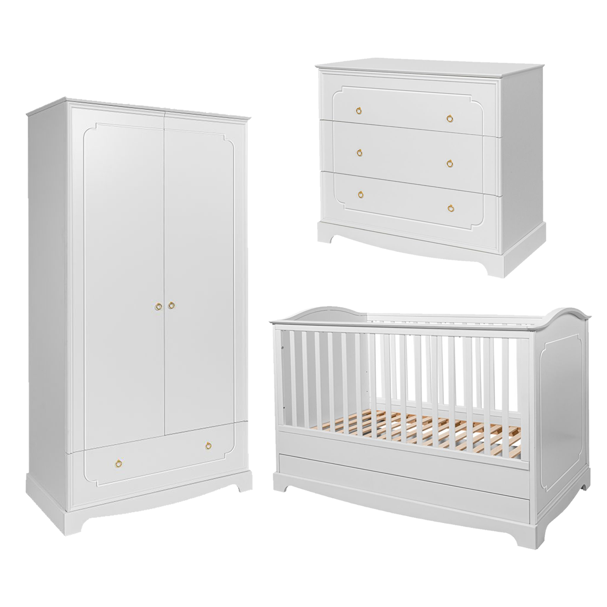 Chambre complète lit évolutif 70x140 commode à langer et armoire 2 portes Bellamy Royal - Blanc - vue 2