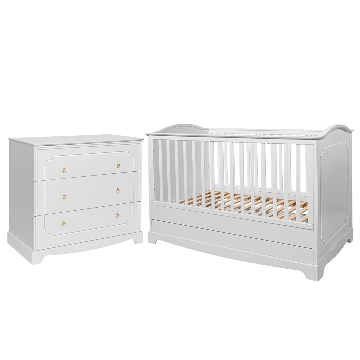 Lit évolutif 70x140 et commode 3 tiroirs Bellamy Royal - Blanc