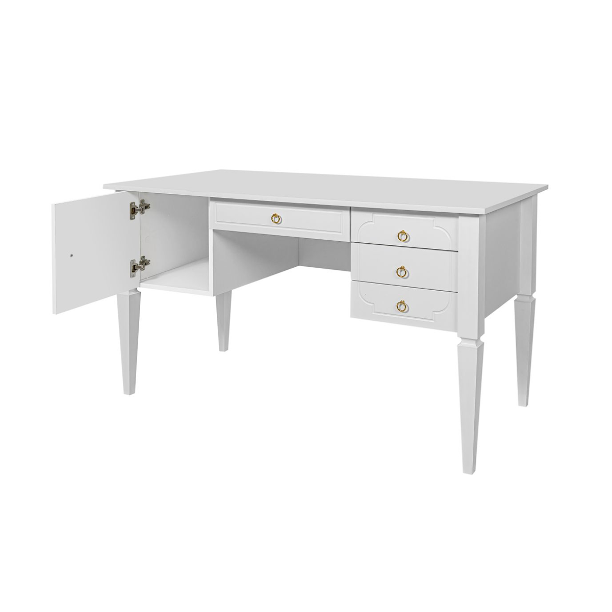 Bureau 4 tiroirs 1 porte Bellamy Royal - Blanc - vue 3