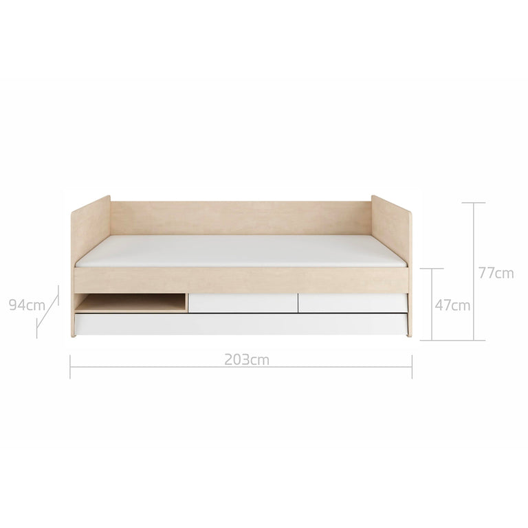 Lit 90x200 sommier et tiroirs inclus Bellamy So Sixty Blanc et bois - vue 3