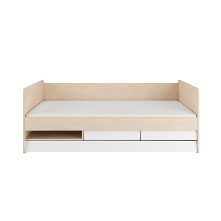 Lit 90x200 sommier et tiroirs inclus Bellamy So Sixty Blanc et bois - vue 2