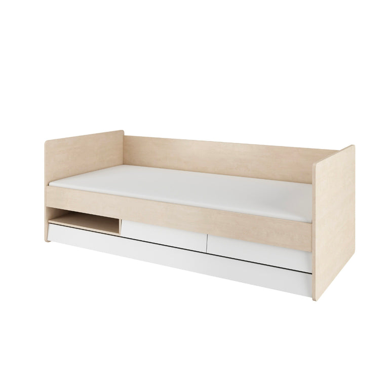 Lit 90x200 sommier et tiroirs inclus Bellamy So Sixty Blanc et bois