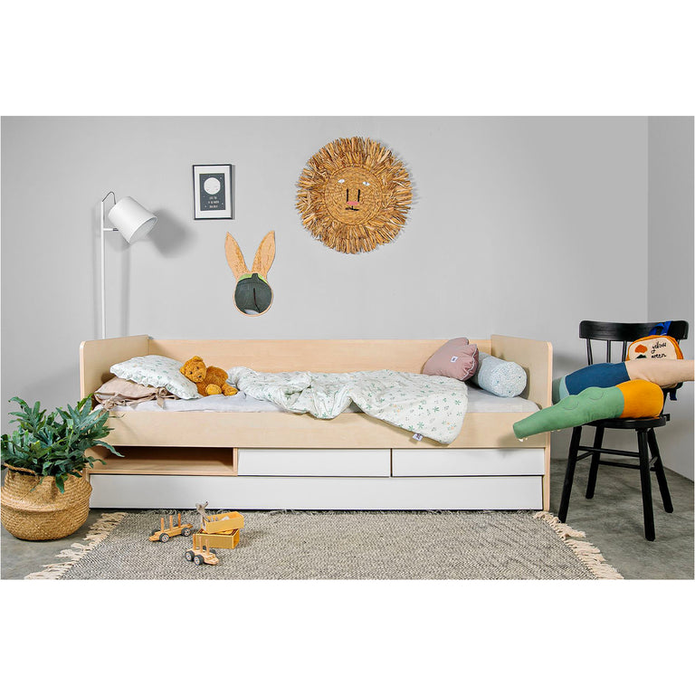Lit 90x200 sommier et tiroirs inclus Bellamy So Sixty Blanc et bois - vue 4